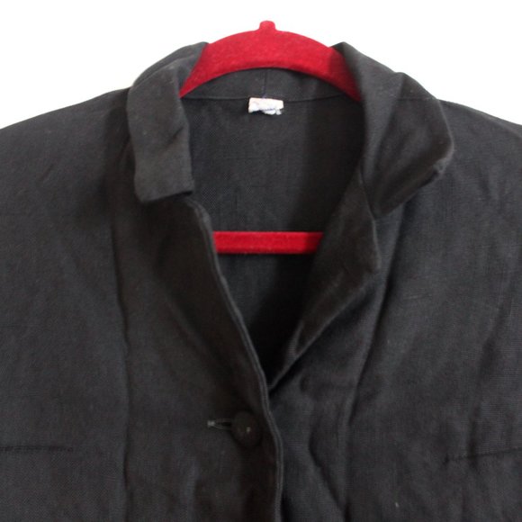 Black linen button mini dress - Picture 3 of 6